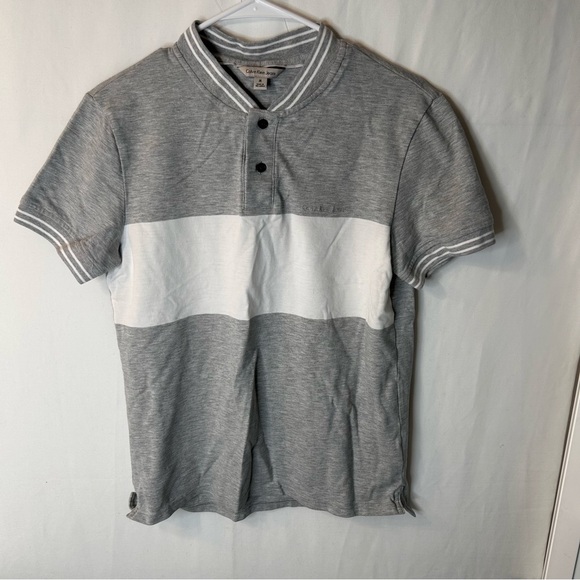 Calvin Klein Jeans Men’s Gray White Polo Shirt with Color-Blocked Design Size M - Picture 5 of 10